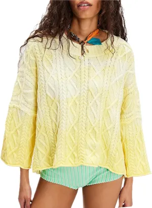 Womens Cropped Sweaters Crewneck 3/4 Sleeve Oversized Sweater Tie Dye Casual Y2k Lightweight Knit Tops Summer Pullover