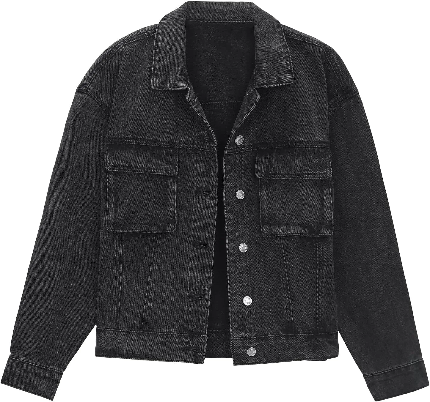Women's Denim Jacket Button Down Cargo Pockets Casual Denim Shacket Western Outfits 2025 Jean Jackets