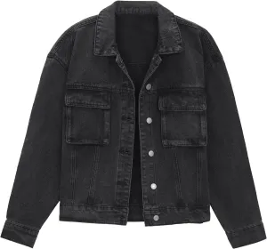 Women's Denim Jacket Button Down Cargo Pockets Casual Denim Shacket Western Outfits 2025 Jean Jackets