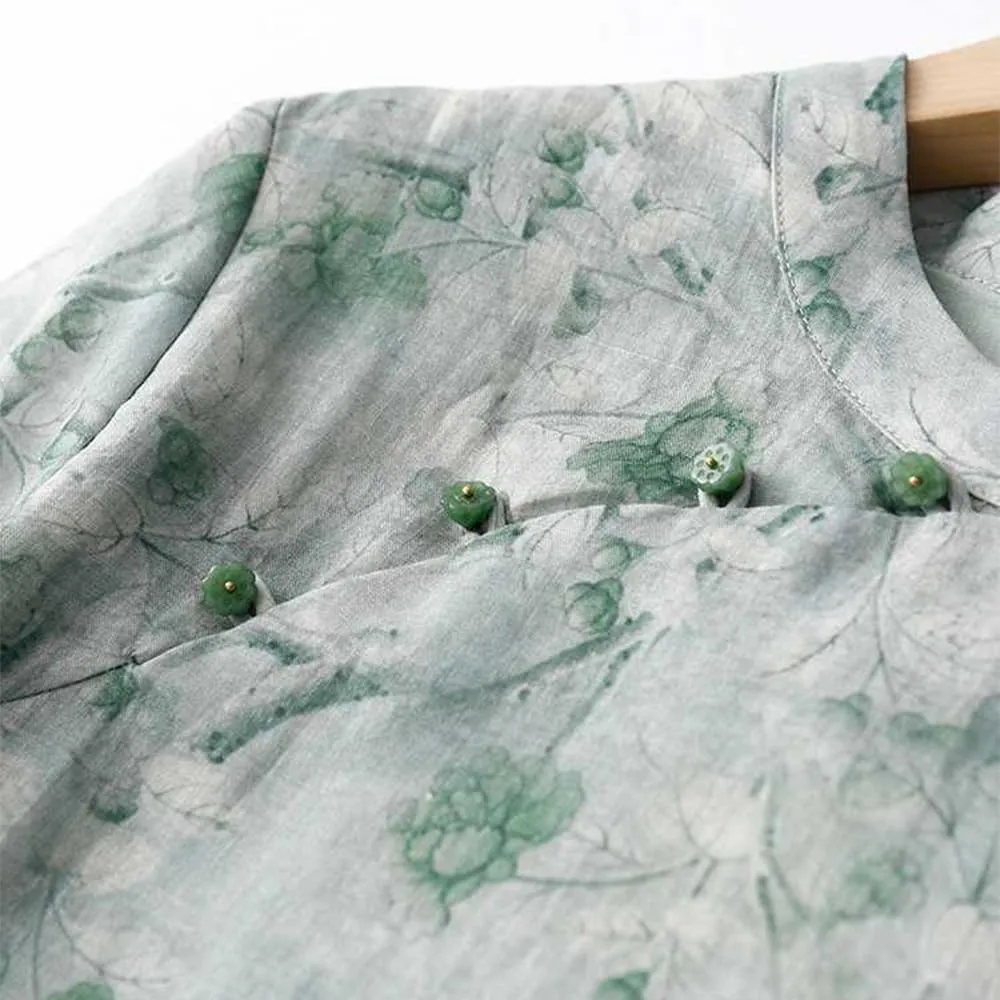Womens Flowy Floral Crewneck Midi Dress Elegant Shift Dress Cheongsam Dress Summer Maternity Wedding Guest Vacation Dresses