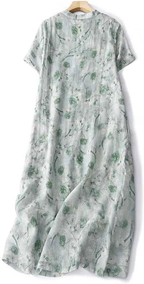 Womens Flowy Floral Crewneck Midi Dress Elegant Shift Dress Cheongsam Dress Summer Maternity Wedding Guest Vacation Dresses