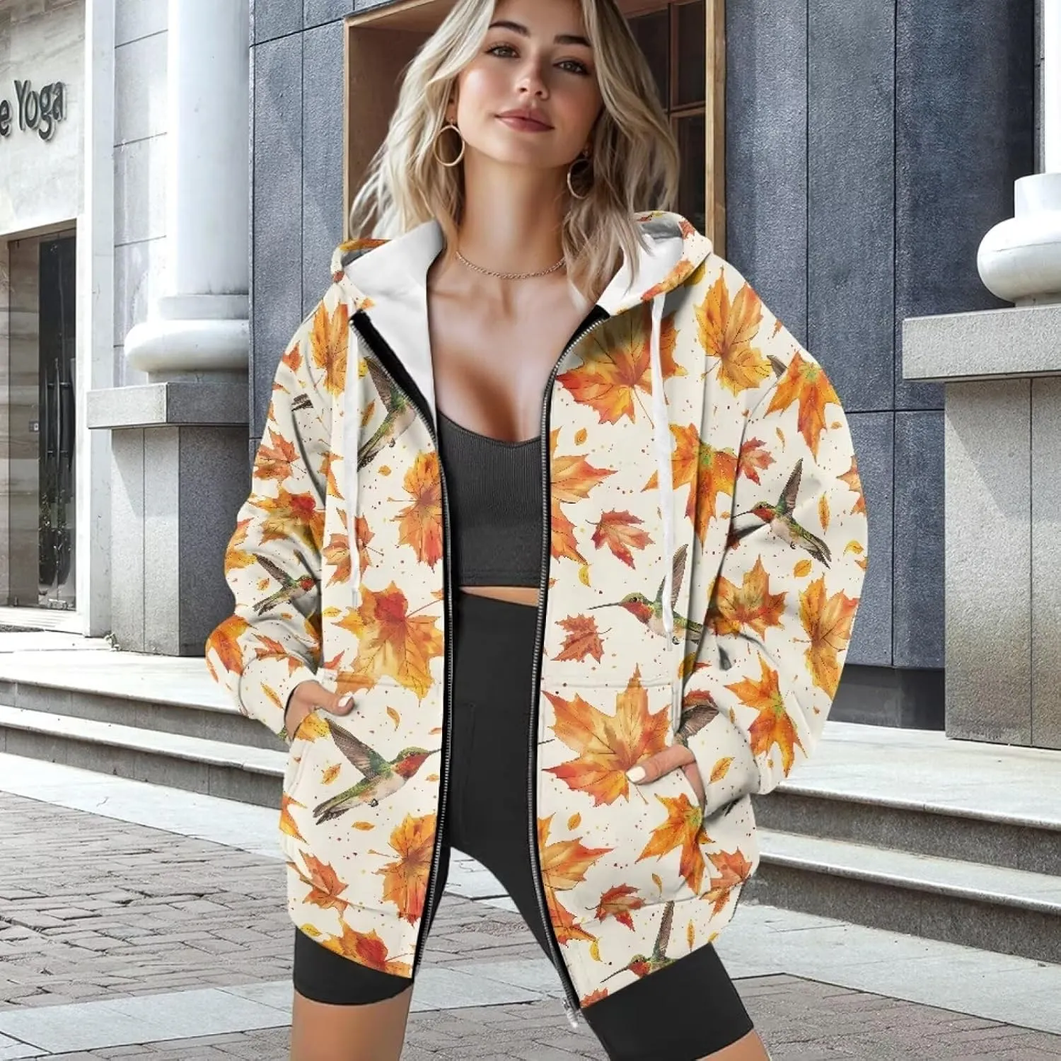 Womens Full Zip Hoodie Soft Jacket Long Sleeve Top Oversized Sweatshirt Sportwear Fall Casual Coat Y2K Clothes