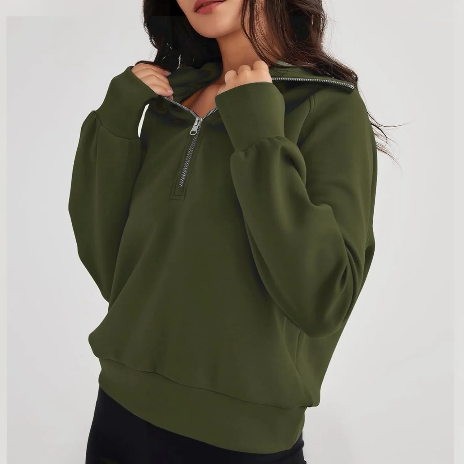 Womens Half Zip Cropped Sweatshirt Fleece Quarter Zip Pullorver Sweater Y2K Hoodies Teen Girls Trendy Clothes