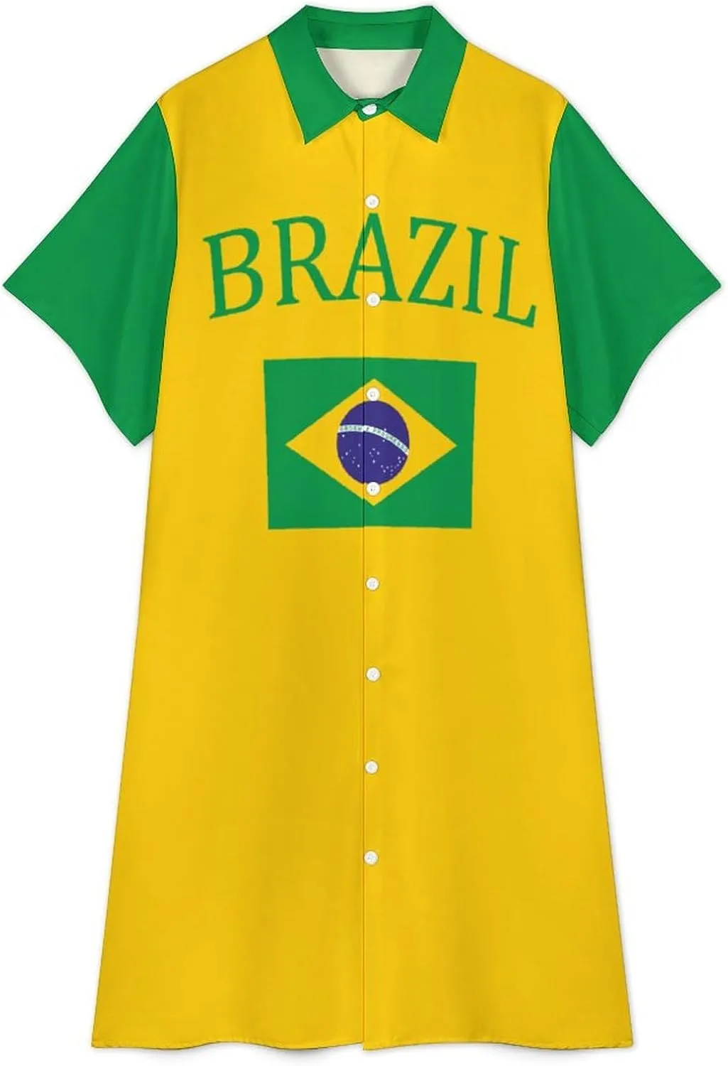 Women's Hawaii Flag Shirt Dress Collar V-Neck Button Down Simple Short Sleeve Long Dresses