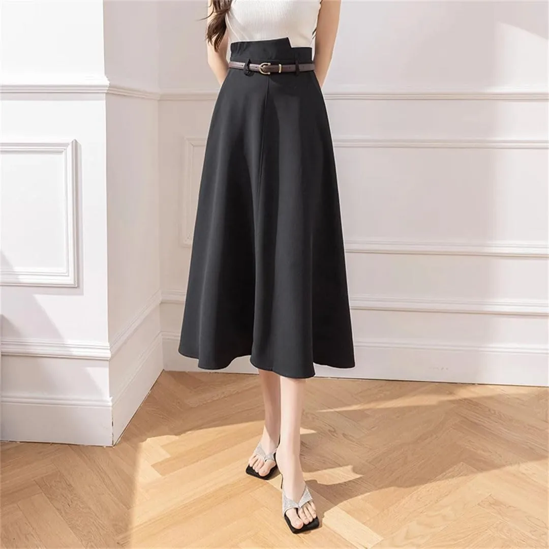 Women's Irregular High Waist A-Line Skirts Solid Color Elegant Casual Office Lady Mid Length Skirt