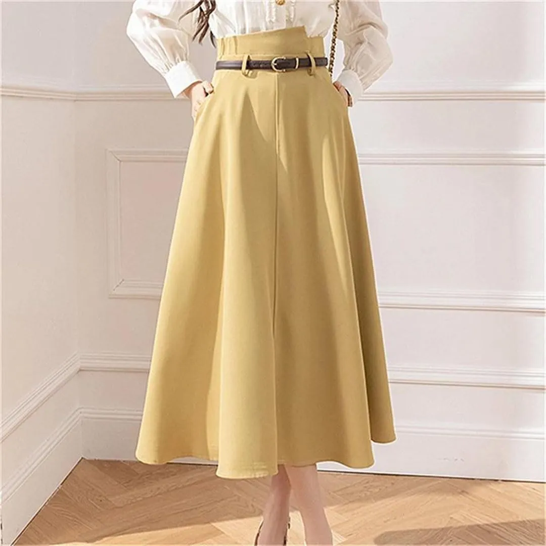 Women's Irregular High Waist A-Line Skirts Solid Color Elegant Casual Office Lady Mid Length Skirt