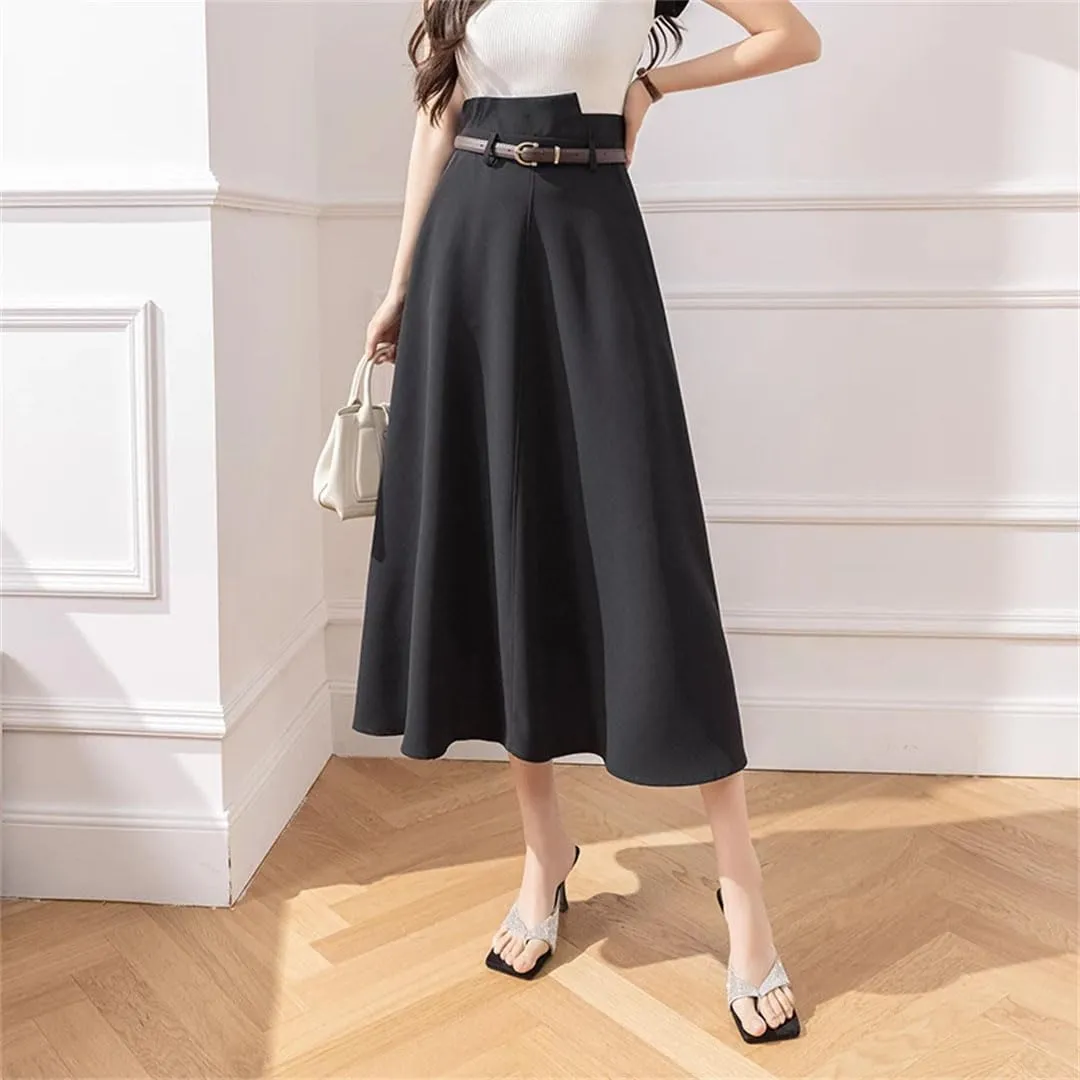Women's Irregular High Waist A-Line Skirts Solid Color Elegant Casual Office Lady Mid Length Skirt