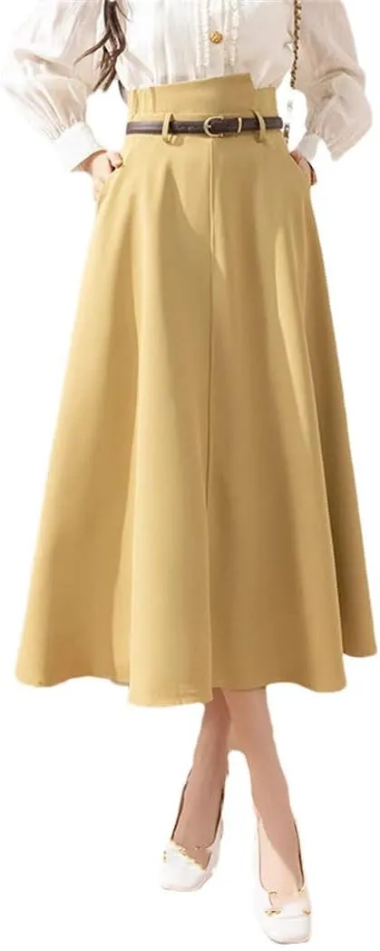 Women's Irregular High Waist A-Line Skirts Solid Color Elegant Casual Office Lady Mid Length Skirt