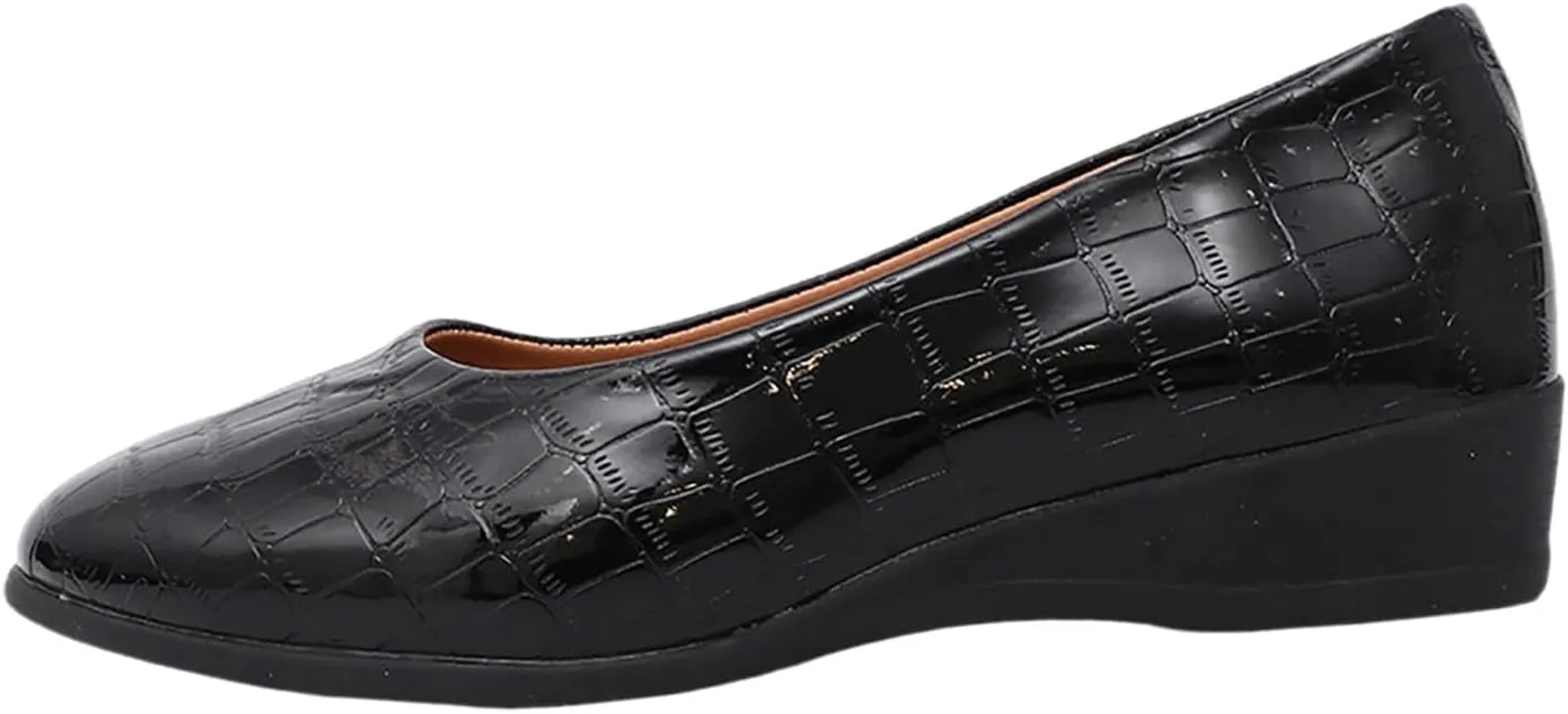 Women's Leather Closed Toe 2 Inch Mid Wedges Heels with Arch Support Round Toe Comfortable Dress for Sneaker Casual Shoe