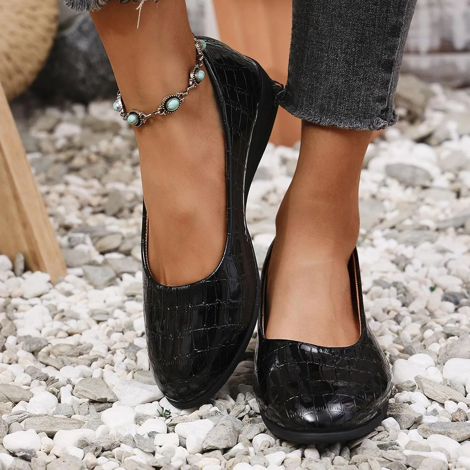 Women's Leather Closed Toe 2 Inch Mid Wedges Heels with Arch Support Round Toe Comfortable Dress for Sneaker Casual Shoe