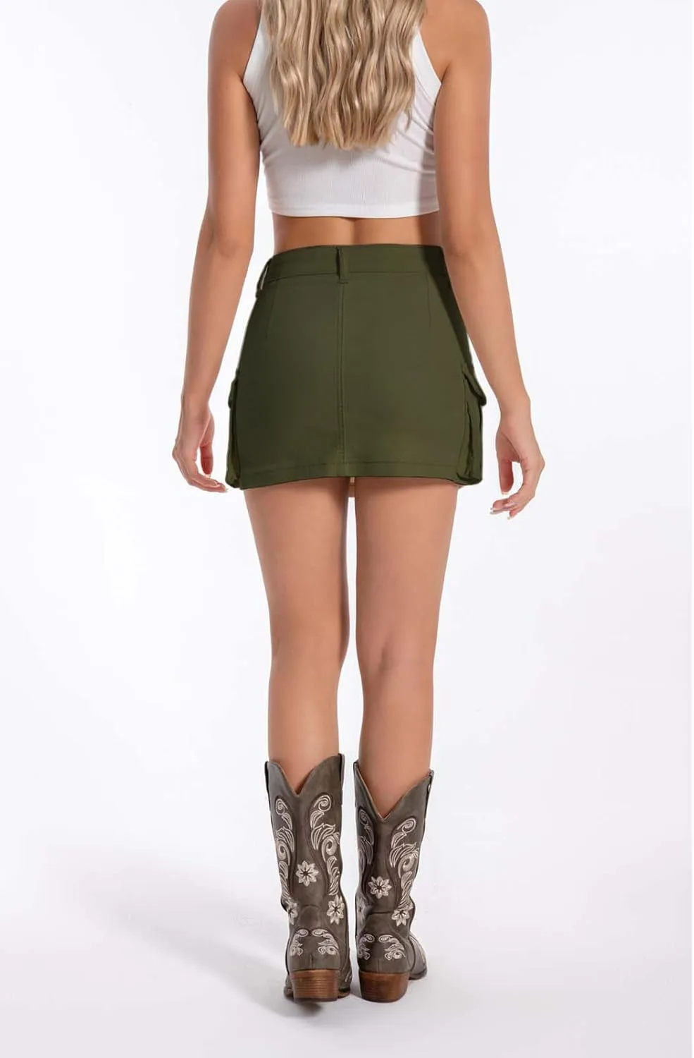 Women's Mini Cargo Denim Skirt, Low Rise Cargo Skirt Button Bodycon Jean Skirt with Pockets