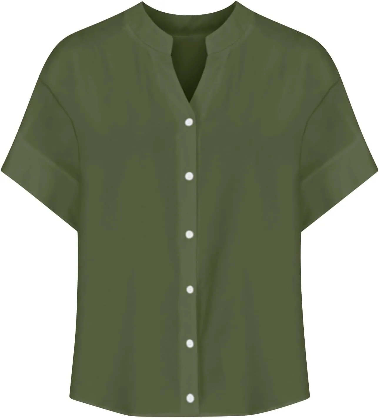 Women's Oversized Button Down Shirts Summer Cotton Linen Blouse V-Neck Short Sleeve Loose Tunic Tops Office Work Tees