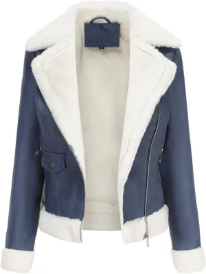 Womens Oversized Leather Jackets, Faux Shearing Moto Biker Jacket, Thick Lined Winter Shearling Coat