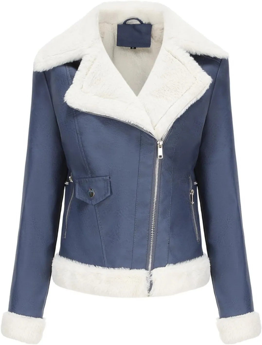 Womens Oversized Leather Jackets, Faux Shearing Moto Biker Jacket, Thick Lined Winter Shearling Coat