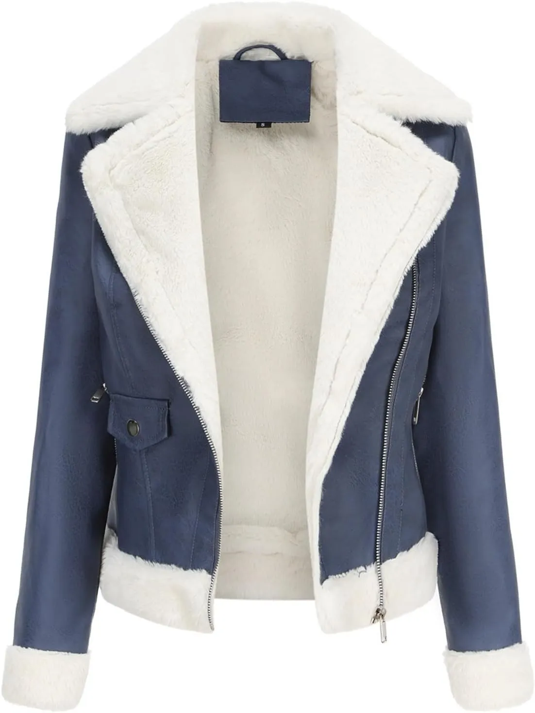 Womens Oversized Leather Jackets, Faux Shearing Moto Biker Jacket, Thick Lined Winter Shearling Coat