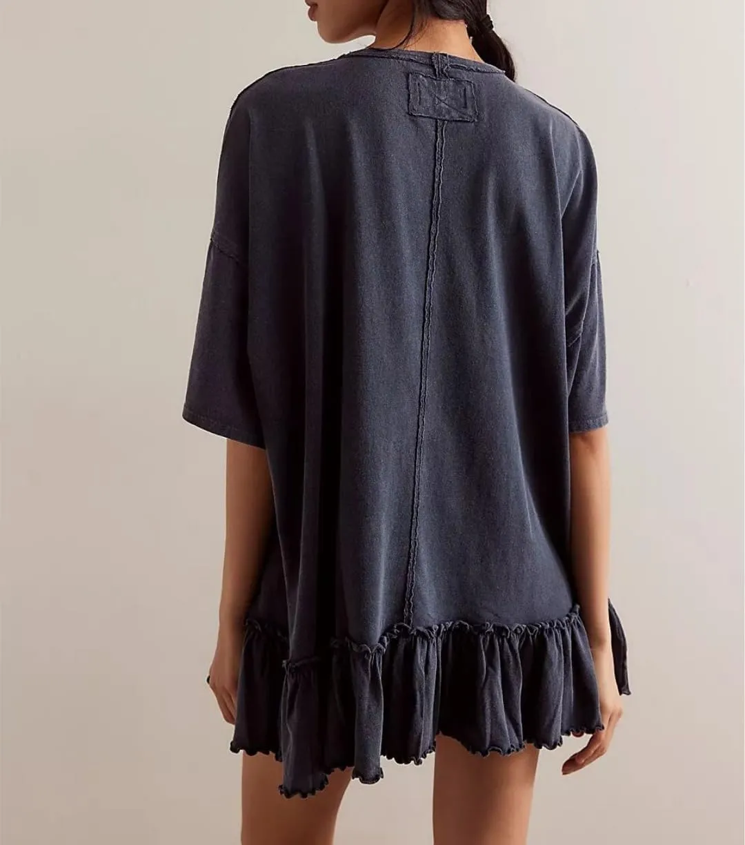 Womens Oversized Tee Shirt Casual Short Sleeve Ruffle Hem Shirts Loose Crew Neck Summer Tops