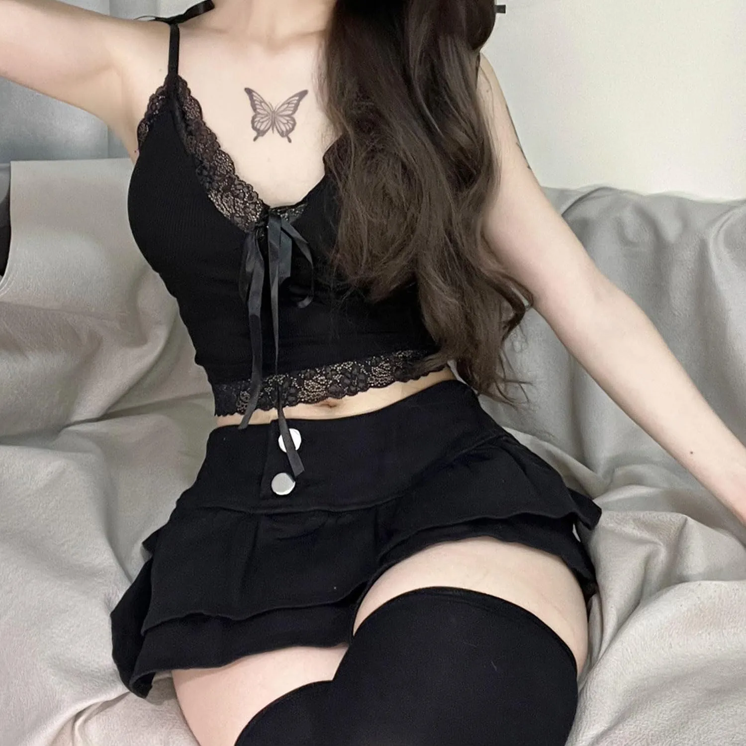 Women's Pleated Denim Skirt Low Waist Buckle Detail A Line Mini Jean Skirt Clubwear Skirt