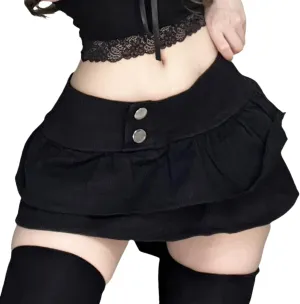 Women's Pleated Denim Skirt Low Waist Buckle Detail A Line Mini Jean Skirt Clubwear Skirt