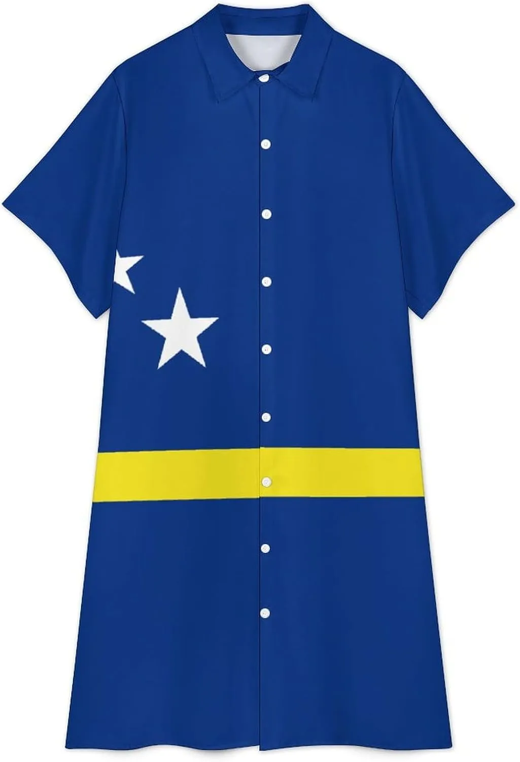 Women's Short Sleeve Collared Simple Button Down Shirt Dress 2025 Summer Ukraine Flag Long Dresses