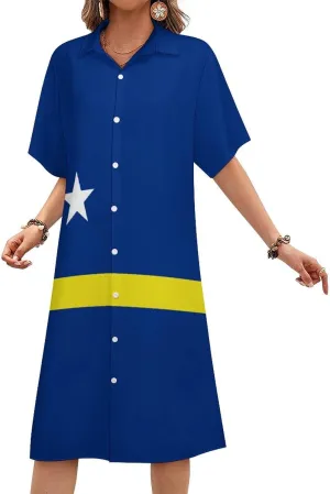 Women's Short Sleeve Collared Simple Button Down Shirt Dress 2025 Summer Ukraine Flag Long Dresses