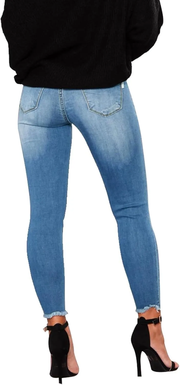 Womens Skinny Jeans High Waisted Raw Hem Ripped Jeans Stretchy Denim Pants Crop Distressed Jean Joggers with Pockets