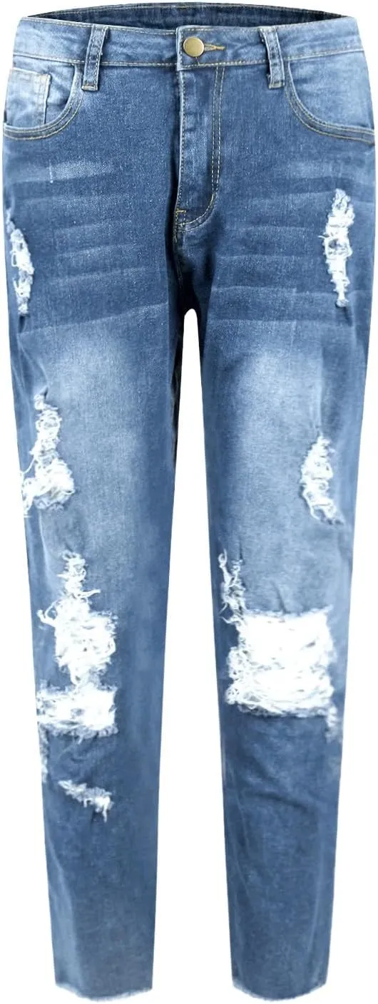 Womens Skinny Jeans High Waisted Raw Hem Ripped Jeans Stretchy Denim Pants Crop Distressed Jean Joggers with Pockets