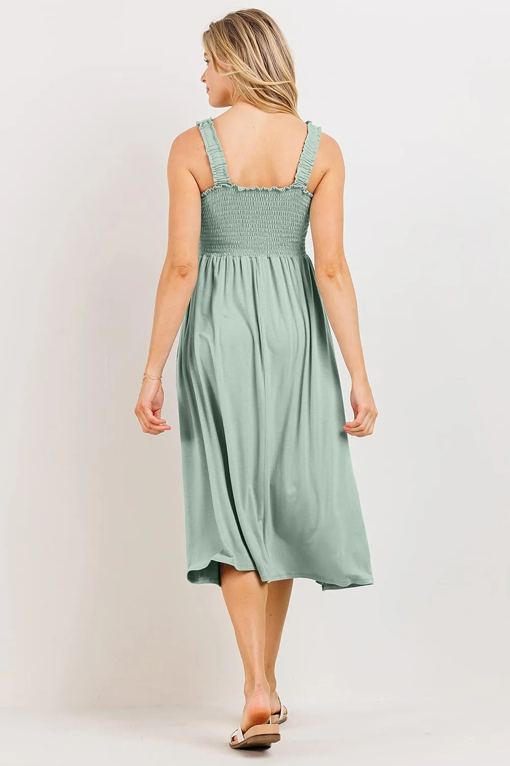 Women's Smocked Midi Maternity Dress with Pockets