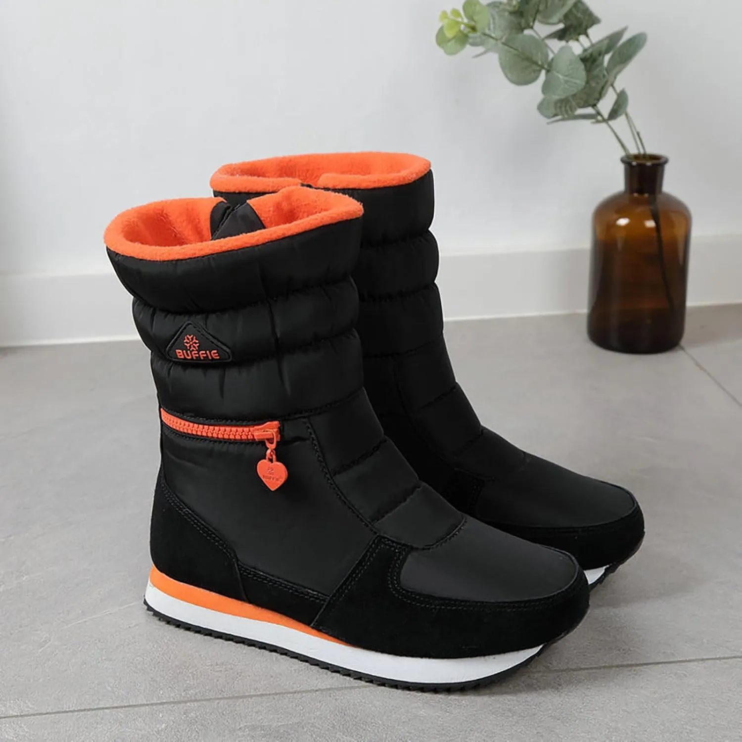 Women's Snow Boots Flat Bottomed Medium Tube Water Proof Thickened Zippered Cotton Shoes Universal Headphone Case