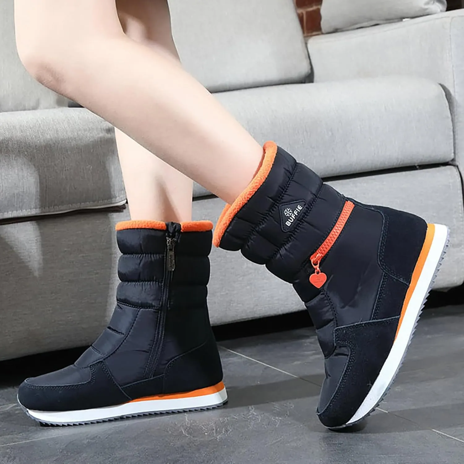 Women's Snow Boots Flat Bottomed Medium Tube Water Proof Thickened Zippered Cotton Shoes Universal Headphone Case