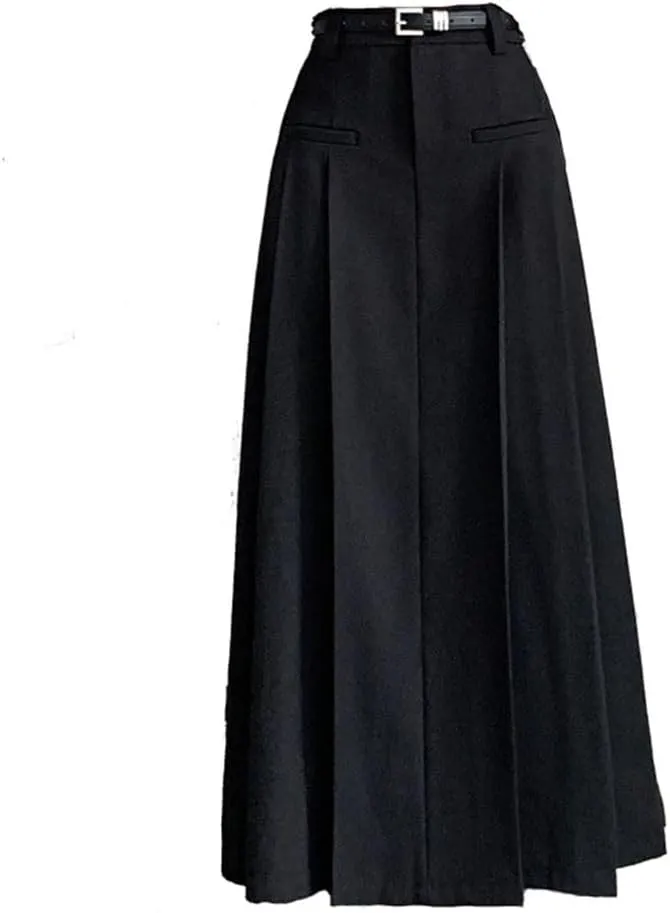 Women's Solid Pleated Casual Long High Waist Mid Length Lady Skirts