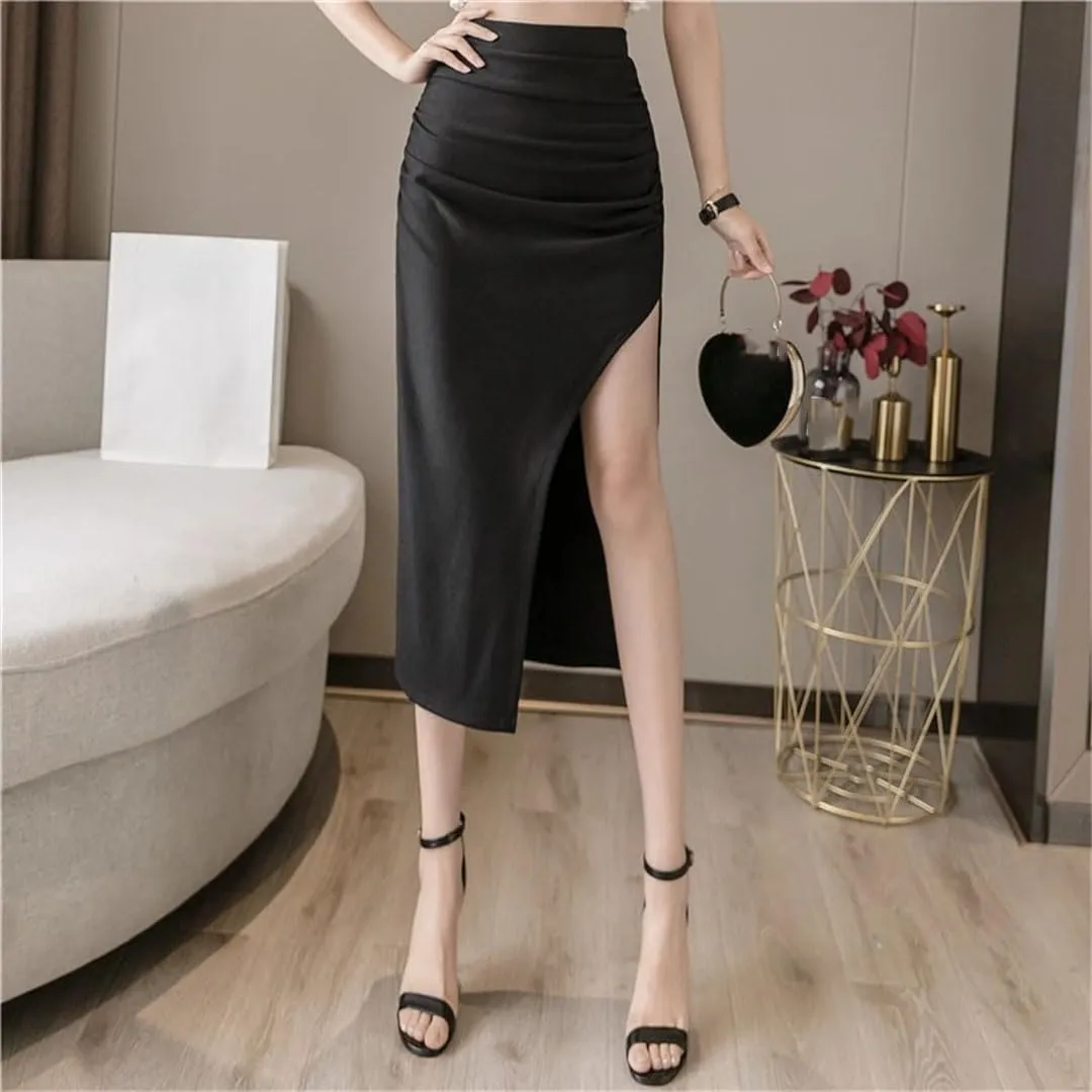 Women's Summer Solid Side Split Wrap High Waist A-Line Above Knee Mini Pencil Skirts
