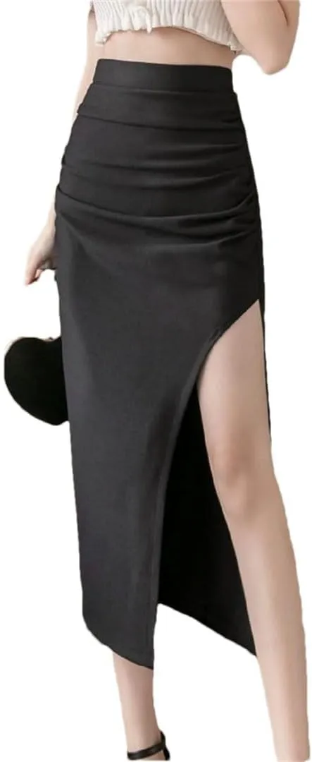 Women's Summer Solid Side Split Wrap High Waist A-Line Above Knee Mini Pencil Skirts