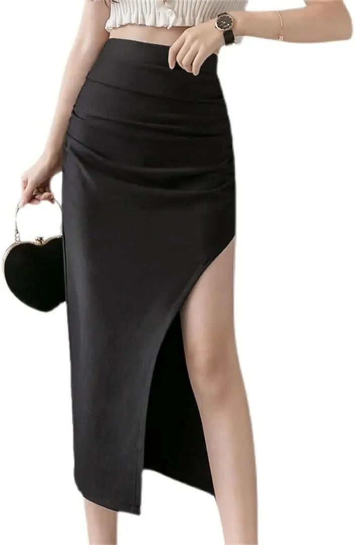 Women's Summer Solid Side Split Wrap High Waist A-Line Above Knee Mini Pencil Skirts
