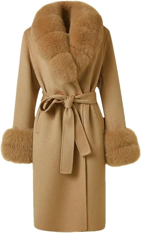 Women's Warm Wool Blend Windbreaker LApel Shear ColLAr Detachable Jacket Coat