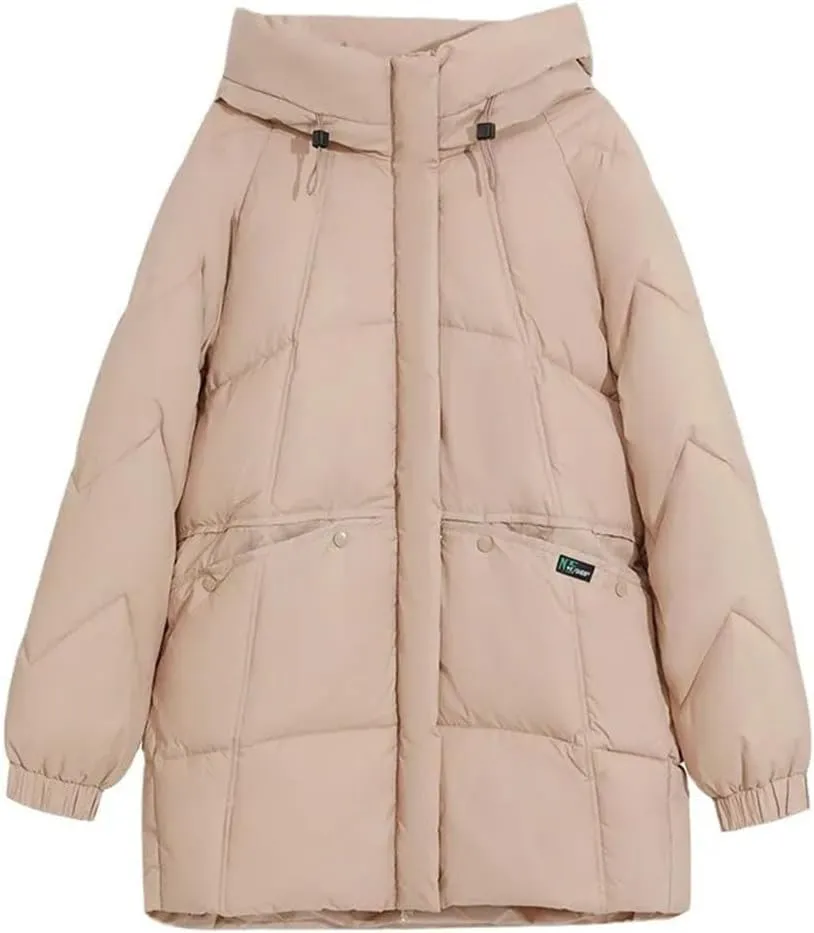 Women's Winter Padded Puffer Jacket Hooded High Collar White Duck Down Coats Outdoor Windproof Thermal Parkas