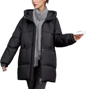 Women's Winter Padded Puffer Jacket Hooded High Collar White Duck Down Coats Outdoor Windproof Thermal Parkas