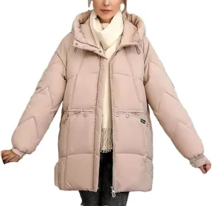 Women's Winter Padded Puffer Jacket Hooded High Collar White Duck Down Coats Outdoor Windproof Thermal Parkas