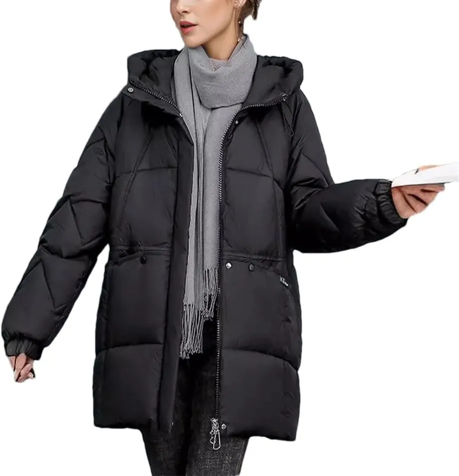 Women's Winter Padded Puffer Jacket Hooded High Collar White Duck Down Coats Outdoor Windproof Thermal Parkas
