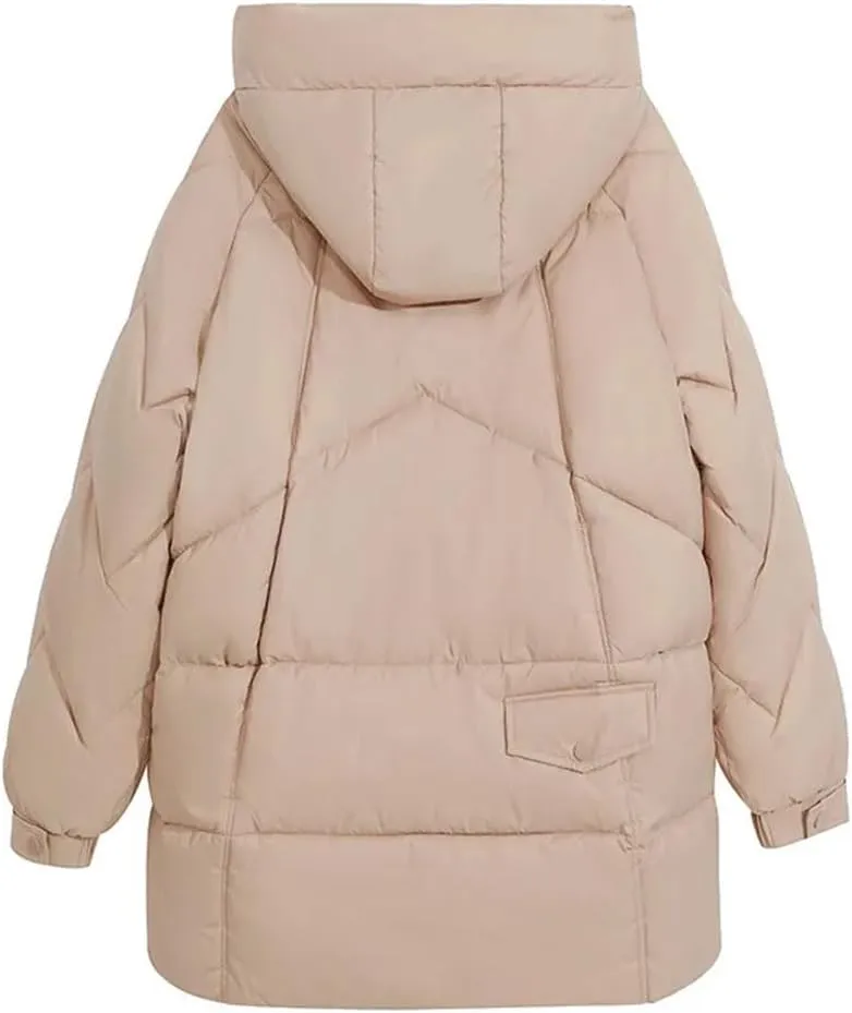Women's Winter Padded Puffer Jacket Hooded High Collar White Duck Down Coats Outdoor Windproof Thermal Parkas