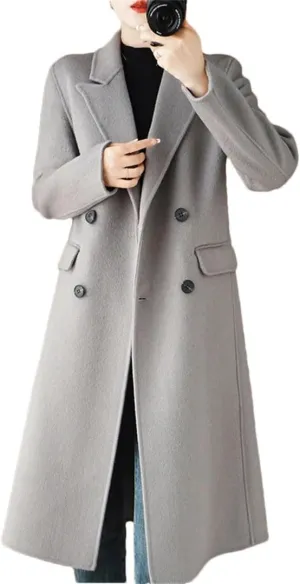 Women's Winter Wool Blend Coat Double Breasted LApel Double Sided Woolen Loose Warm Coat Jacket