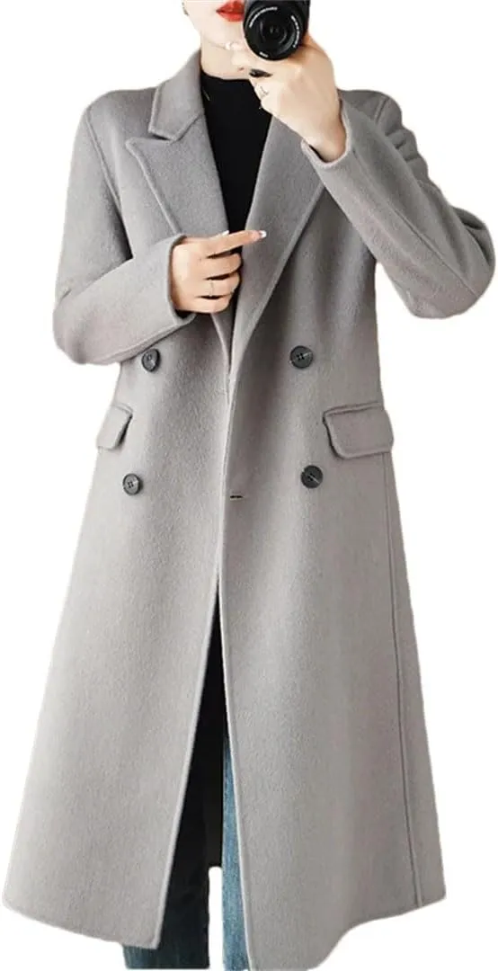 Women's Winter Wool Blend Coat Double Breasted LApel Double Sided Woolen Loose Warm Coat Jacket
