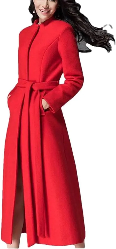 Women's Wool Blend Coat Jacket Extra Long Slim Fit Warm Winter Windbreaker Jacket