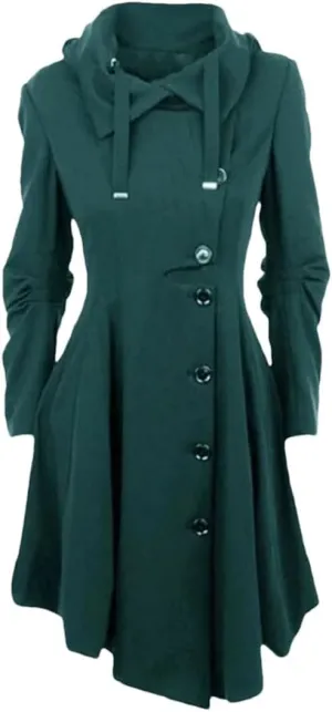 Women's Wool Blend Jacket LArge Size Single Breasted Hooded Winter Coat Jacket