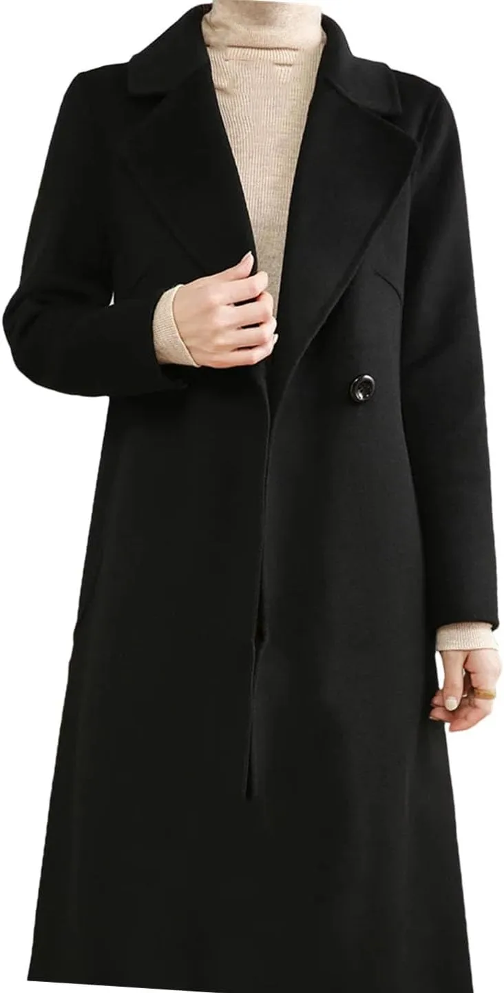 Women's Wool Blend LApel Long Coat Fitted Jacket Cardigan Casual Winter Coat Jacket