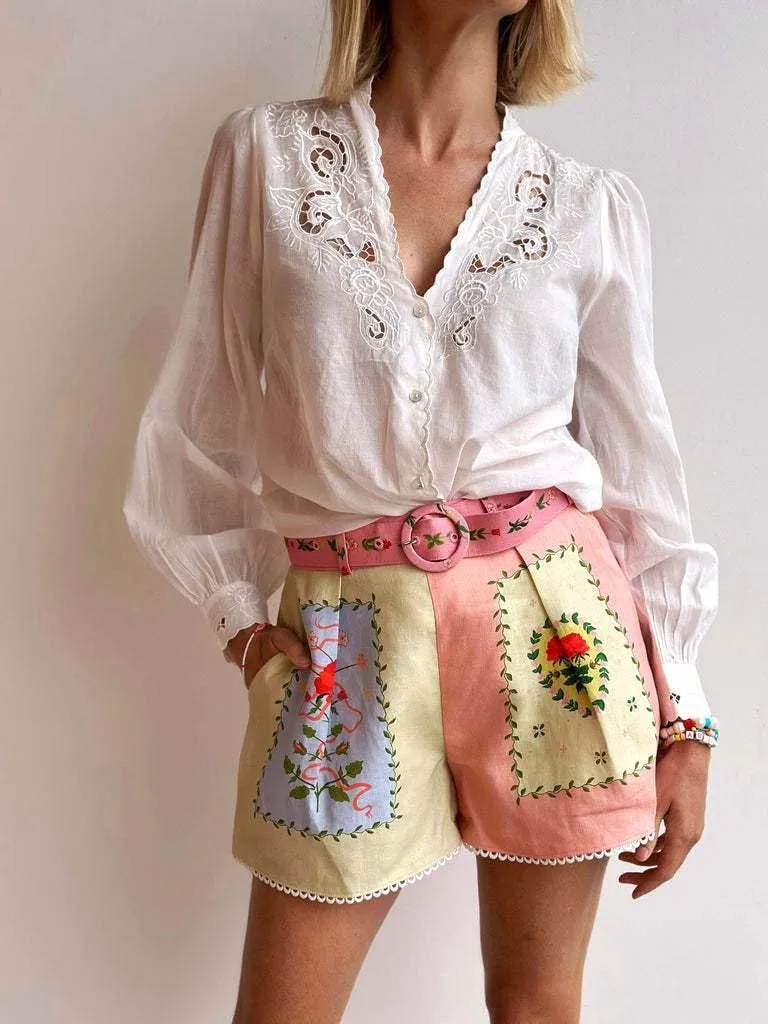 Wuitrie Shirt and Shorts Set Women Casual Trendy Short Sleeve Collar Button Shirt Elasticat Waist Short Beach Suit