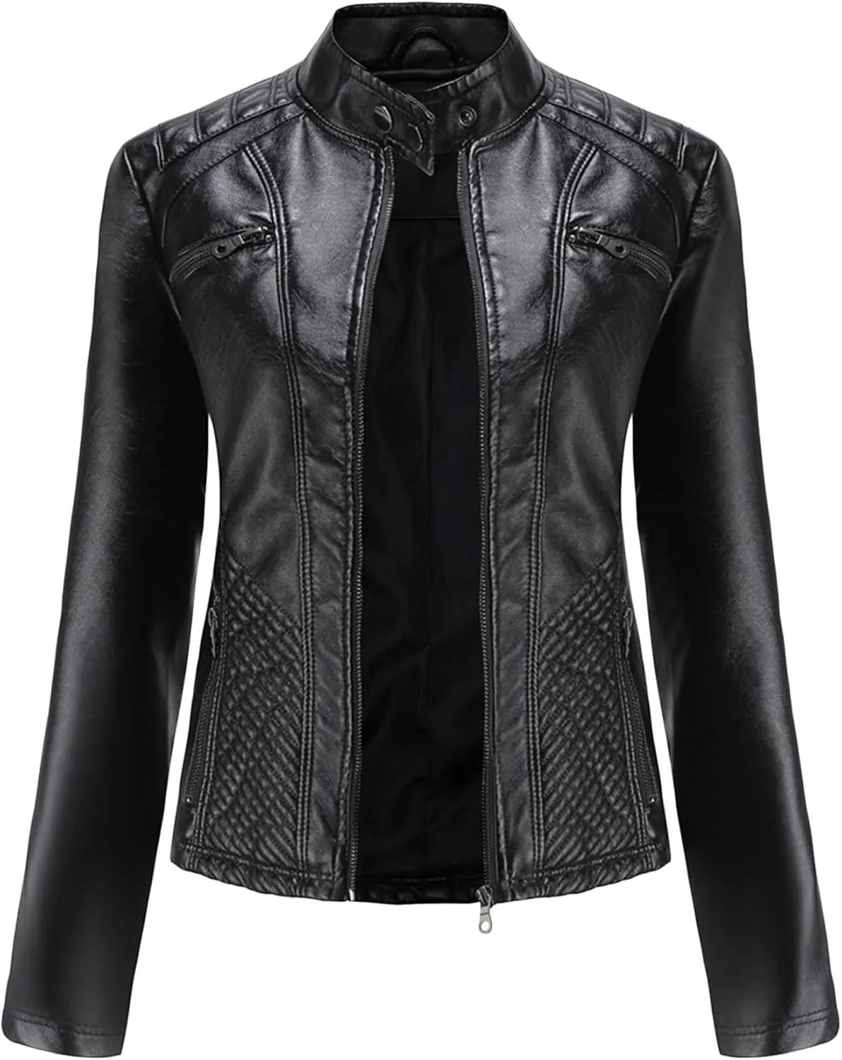 YMING Womens Faux Leather Zipper Jackets PU Motorcycle Coat Fall Plus Size Biker Outwear