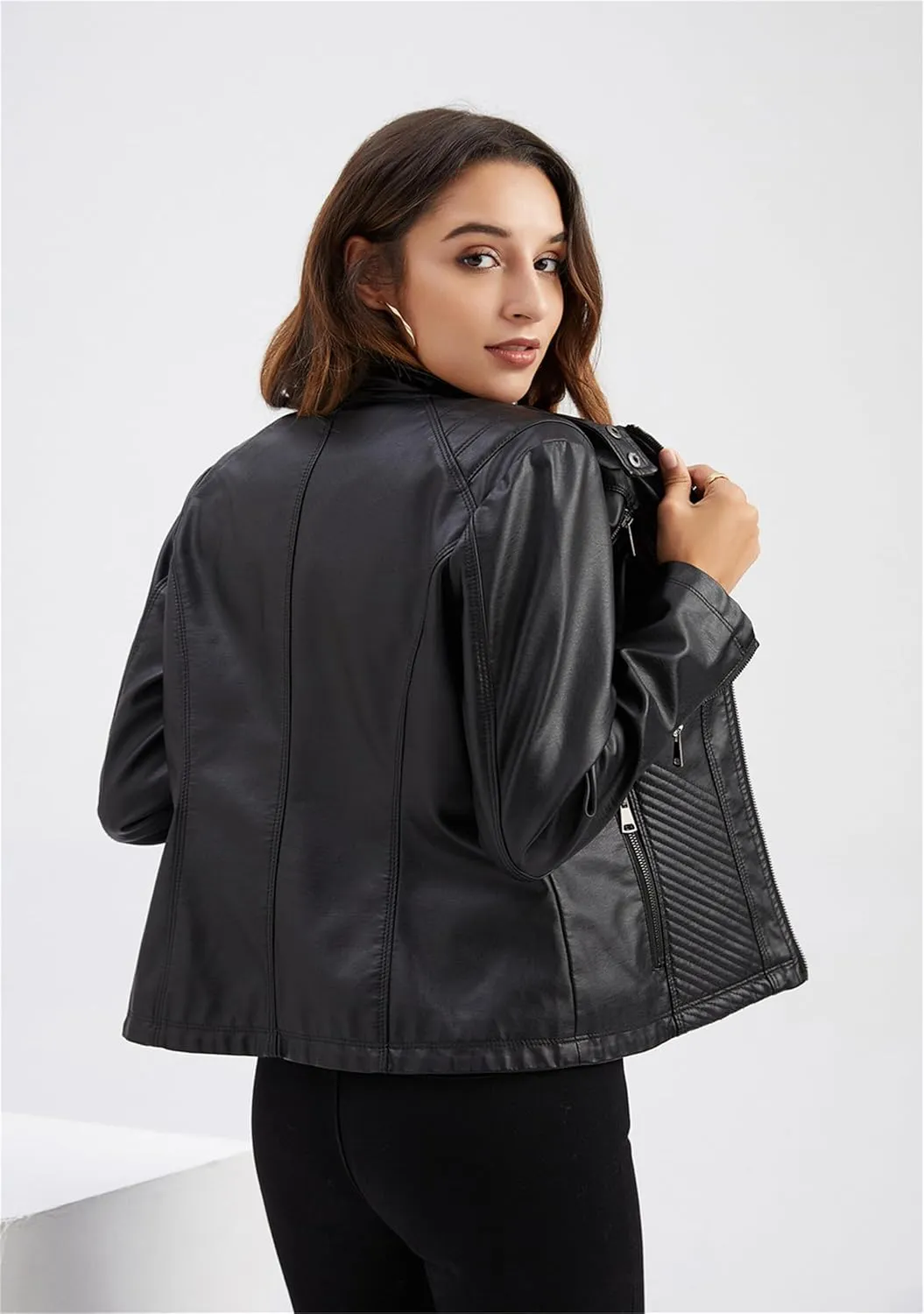 YMING Womens Faux Leather Zipper Jackets PU Motorcycle Coat Fall Plus Size Biker Outwear