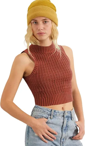 ZAFUL Women's Mock Neck Sleeveless Crop Top Knit Sweater Vest Casual Ribbed Slim Pullover Tank Tops
