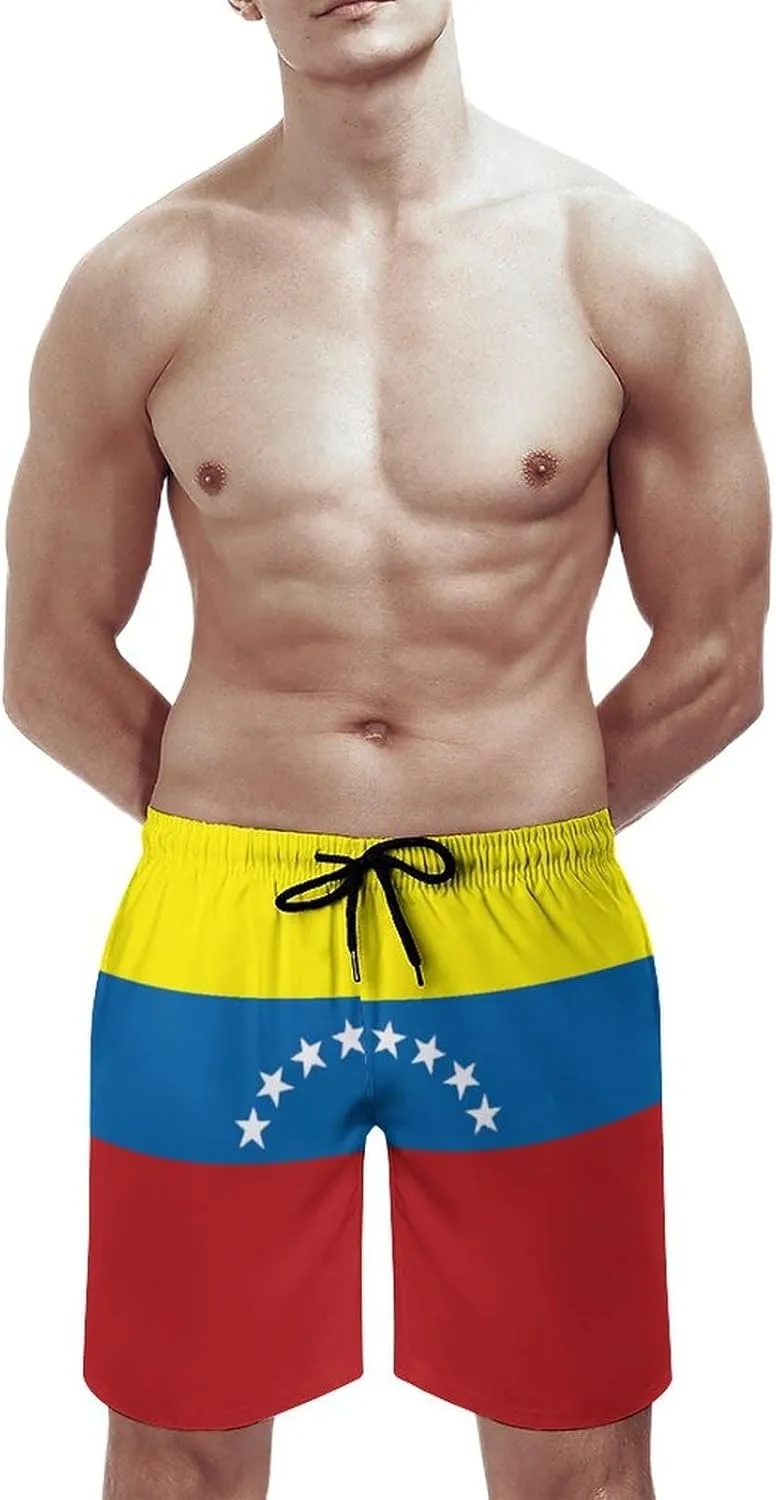 Zakqeik Men's Summer Guyana Flag Map Swim Trunks Quick Dry Surf Boardshorts Bathing Suit Shorts with Pockets