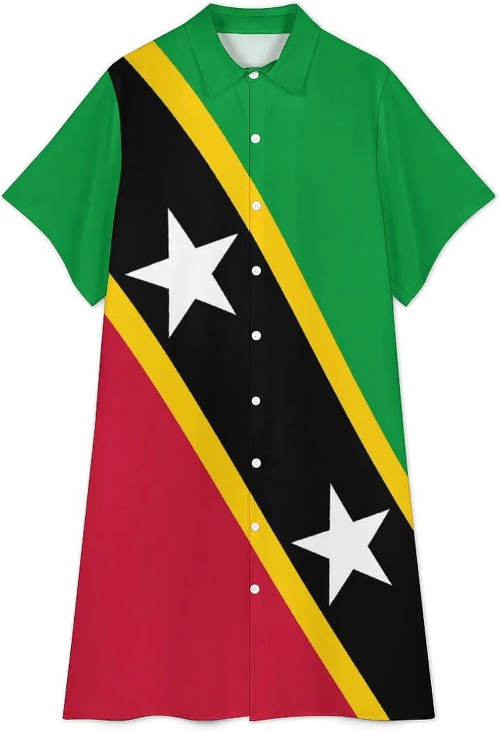 Zakqeik Mexican Flag Womens Button Down Shirt Dress Summer Casual Short Sleeve Shift Dresses with Pockets